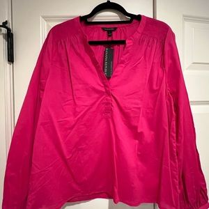 Banana Republic Hot Pink Soft Cotton Lightweight Button Wrist Blouse Size Large